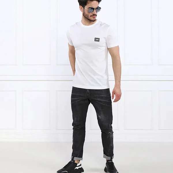 Áo Phông Nam Dolce & Gabbana D&G Tag Gương Cổ Tròn G8PT1TG7F2I W0800 Màu Trắng