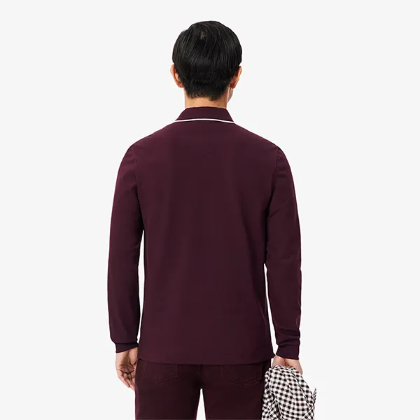 Áo Polo Dài Tay Nam Lacoste Regular Fit Long Sleeved Paris Polo Shirt PH9988 3KE Màu Đỏ Trầm Size 3