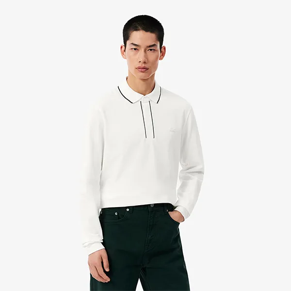Áo Polo Dài Tay Nam Lacoste Regular Fit Long Sleeved Paris Polo Shirt PH9988 70V Màu Trắng Size 3