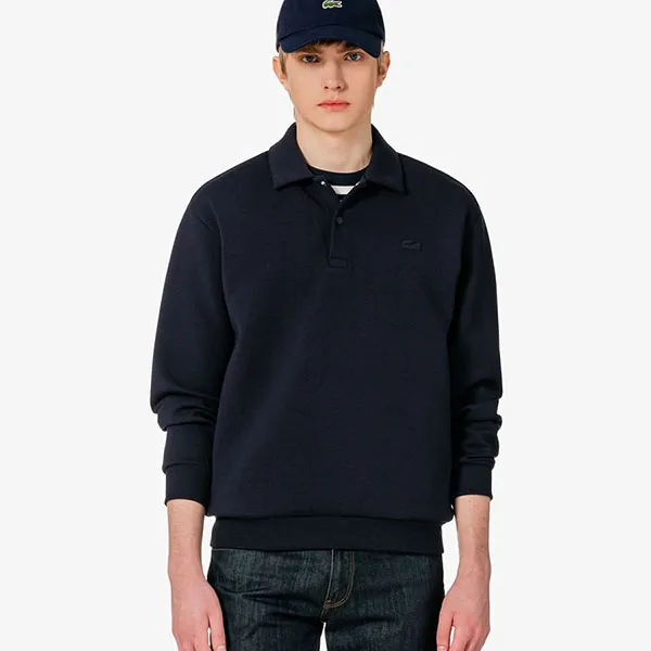 Áo Polo Dài Tay Nam Lacoste Ribbed Long-Sleeved Shirt PH262E - 166 Màu Xanh Đen Size 3