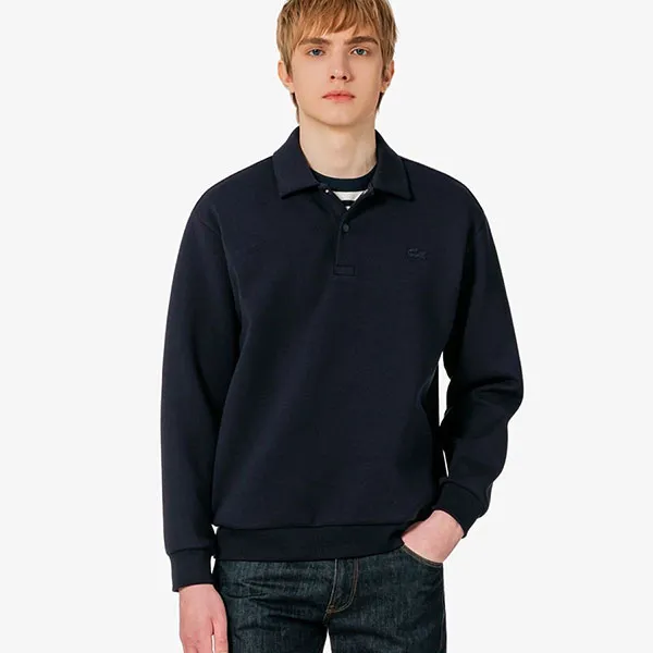 Áo Polo Dài Tay Nam Lacoste Ribbed Long-Sleeved Shirt PH262E - 166 Màu Xanh Đen Size 3