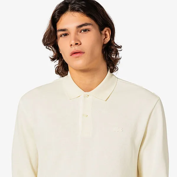 Áo Polo Dài Tay Nam Lacoste Ribbed Long-Sleeved Shirt PH262E - XFJ Cream Màu Kem Size 4