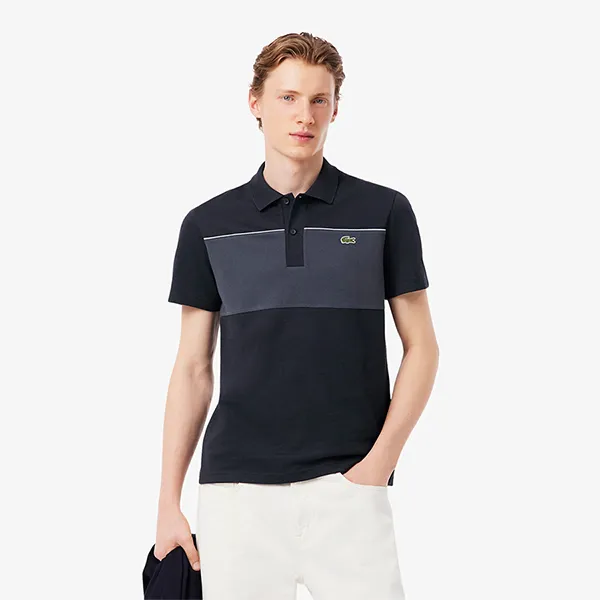Áo Polo Nam Lacoste Men's Polo Shirt Loose Fit Piqué Fabric Color Block Pattern PH0895 - 4CI Màu Đen Size 3