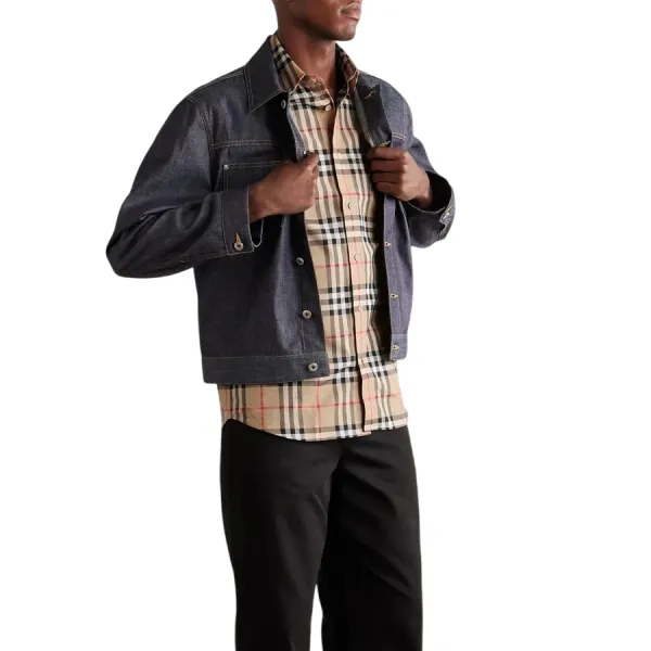 Áo Sơ Mi Cộc Tay Nam Burberry Checked Cotton-Poplin Shirt Màu Be Kẻ Size XS