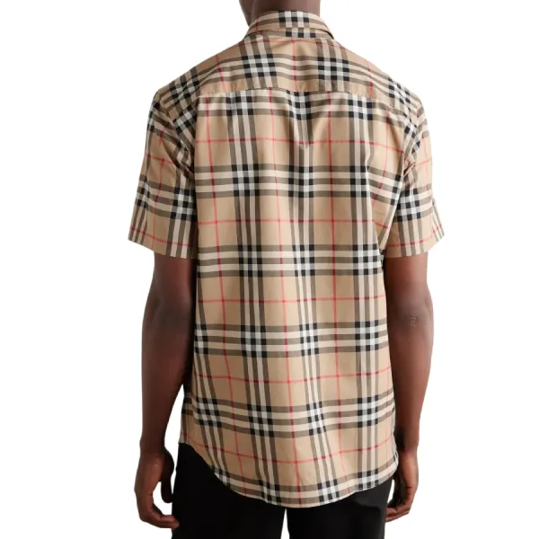 Áo Sơ Mi Cộc Tay Nam Burberry Checked Cotton-Poplin Shirt Màu Be Kẻ Size XS
