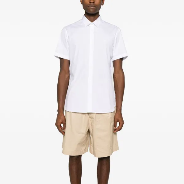 Áo Sơ Mi Cộc Tay Nam Burberry Slim Fit Stretch Cotton Shirt 8079594 Màu Trắng Size XS