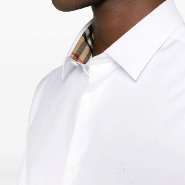 Áo Sơ Mi Cộc Tay Nam Burberry Slim Fit Stretch Cotton Shirt 8079594 Màu Trắng Size XS