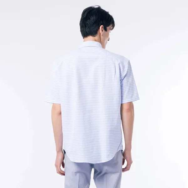 Áo Sơ Mi Cộc Tay Nam Lacoste Cotton-Linen Striped Shirt CH4726 - HBP Màu Xanh Nhạt Size 38