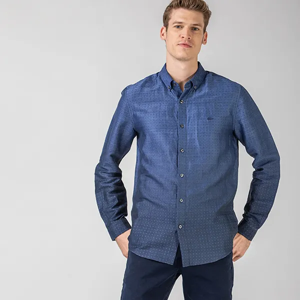 Áo Sơ Mi Dài Tay Nam Lacoste Men's Slim Fit Patterned Ombré Shirt CH0015 - 15L Màu Xanh Navy Size 39