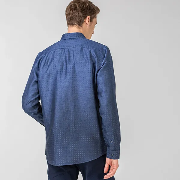 Áo Sơ Mi Dài Tay Nam Lacoste Men's Slim Fit Patterned Ombré Shirt CH0015 - 15L Màu Xanh Navy Size 39