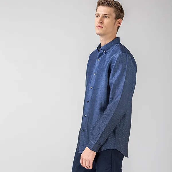 Áo Sơ Mi Dài Tay Nam Lacoste Men's Slim Fit Patterned Ombré Shirt CH0015 - 15L Màu Xanh Navy Size 39