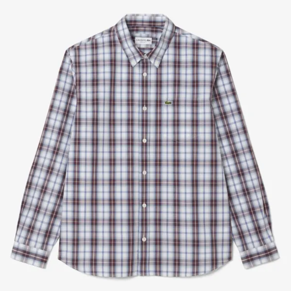 Áo Sơ Mi Dài Tay Nam Lacoste Regular Fit Poplin Plaid Shirt CH8507 - 6AX Màu Đỏ Kẻ Trắng Size 39