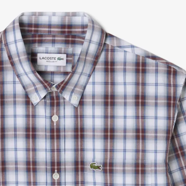 Áo Sơ Mi Dài Tay Nam Lacoste Regular Fit Poplin Plaid Shirt CH8507 - 6AX Màu Đỏ Kẻ Trắng Size 39