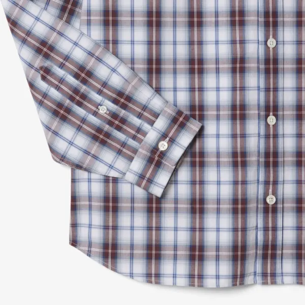 Áo Sơ Mi Dài Tay Nam Lacoste Regular Fit Poplin Plaid Shirt CH8507 - 6AX Màu Đỏ Kẻ Trắng Size 39