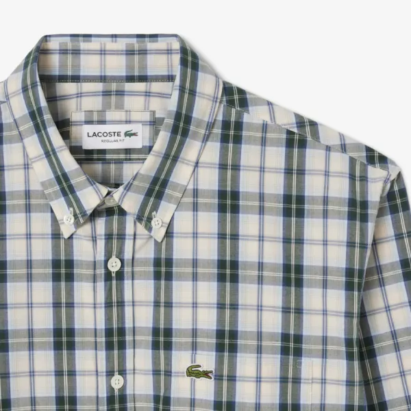 Áo Sơ Mi Dài Tay Nam Lacoste Regular Fit Poplin Plaid Shirt CH8507 - X0N Màu Xanh Nhạt Size 38