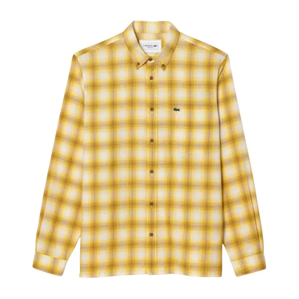 Áo Sơ Mi Dài Tay Nam Lacoste Regular Fit Twill Plaid Button Down Shirt CH1868 - QIQ Màu Vàng Size 38