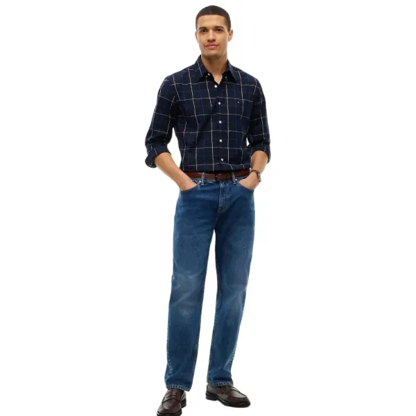 Áo Sơ Mi Dài Tay Nam Tommy Hilfiger Regular Fit Windowpane Shirt XM08892 - 401 Màu Xanh Navy Size XS
