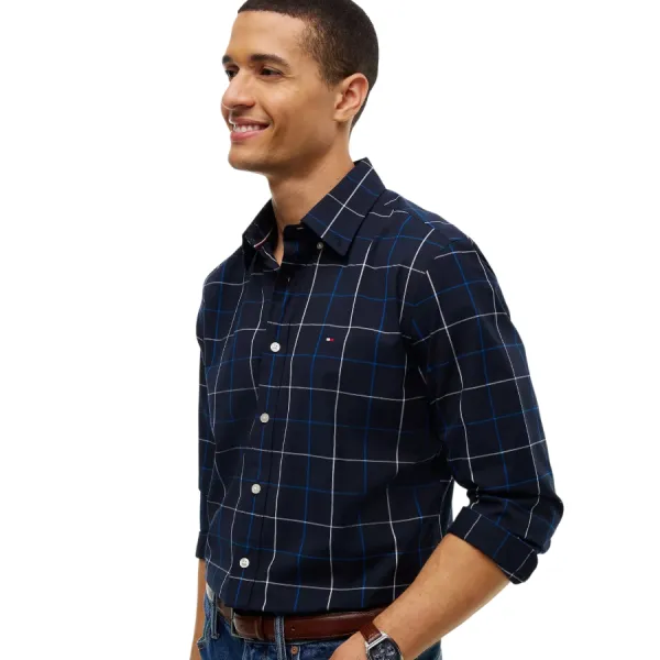 Áo Sơ Mi Dài Tay Nam Tommy Hilfiger Regular Fit Windowpane Shirt XM08892 - 401 Màu Xanh Navy Size XS