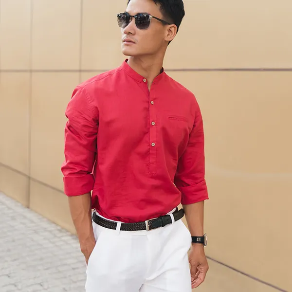 Áo Sơ Mi Linen Nam F2 Fashion & Freedom New Spirit SMM208-Đ-M-1221 Màu Đỏ Size M