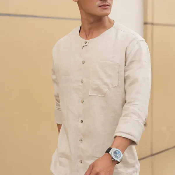 Áo Sơ Mi Linen Nam F2 Fashion & Freedom New Spirit SMM210-K-L-1221 Màu Kem Size L