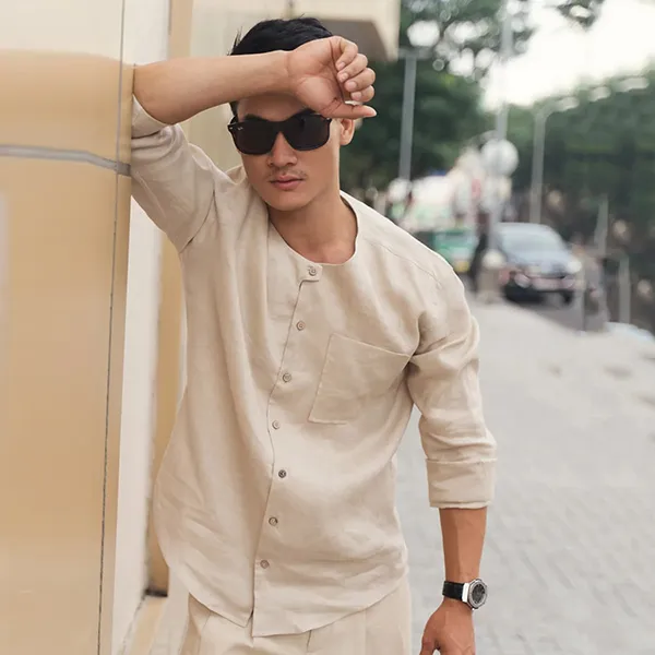 Áo Sơ Mi Linen Nam F2 Fashion & Freedom New Spirit SMM210-K-L-1221 Màu Kem Size L