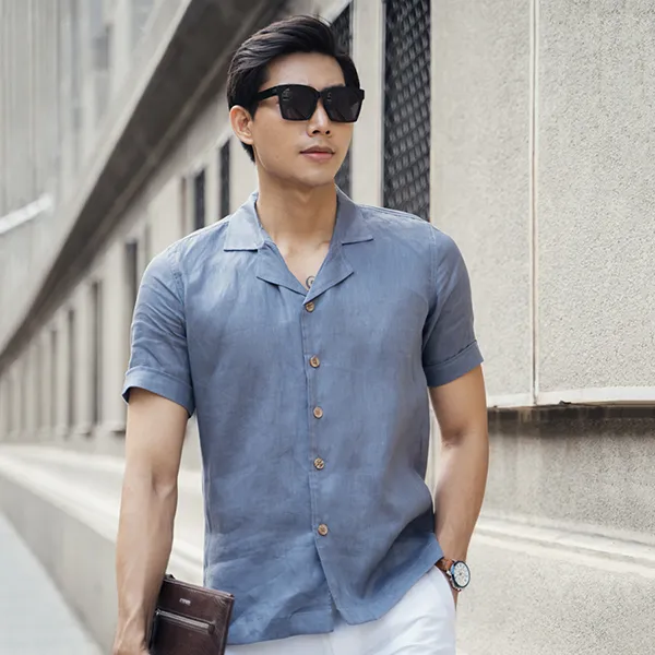 Áo Sơ Mi Linen Nam F2 Fashion & Freedom SMMN012-S-XX- 0621 Màu Xanh Xám Size S