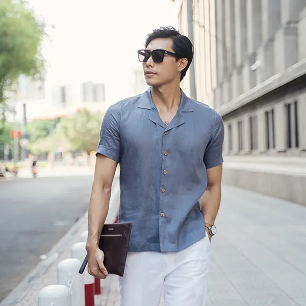Áo Sơ Mi Linen Nam F2 Fashion & Freedom SMMN012-S-XX- 0621 Màu Xanh Xám Size S
