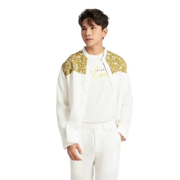 Áo Sơ Mi Nam F2 Fashion & Freedom Casual Menswear SMM220-TPXR-S-0224 Màu Trắng Phối Xanh Rêu Size S