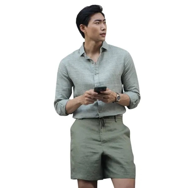 Áo Sơ Mi Nam F2 Fashion & Freedom Linen SMM125-RN-S-0619 Màu Xanh Rêu Size S