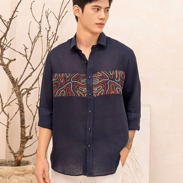 Áo Sơ Mi Nam F2 Fashion & Freedom Linen SMM136-XANH DEN THEU-XL-0924 Màu Xanh Đen Size XL