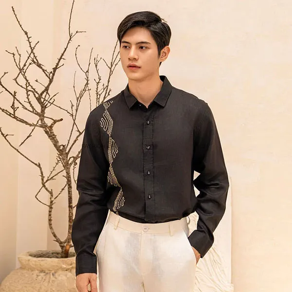 Áo Sơ Mi Nam F2 Fashion & Freedom Linen SMM140-DEN THEU-S-092 Màu Đen Size S