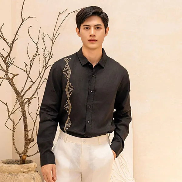 Áo Sơ Mi Nam F2 Fashion & Freedom Linen SMM140-DEN THEU-S-092 Màu Đen Size S
