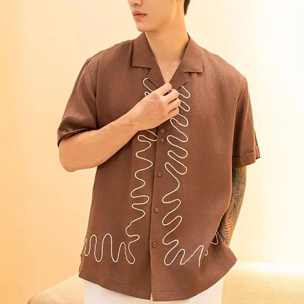 Áo Sơ Mi Nam F2 Fashion & Freedom Linen SMMN012-NAU THEU-S-0924 Màu Nâu Size S