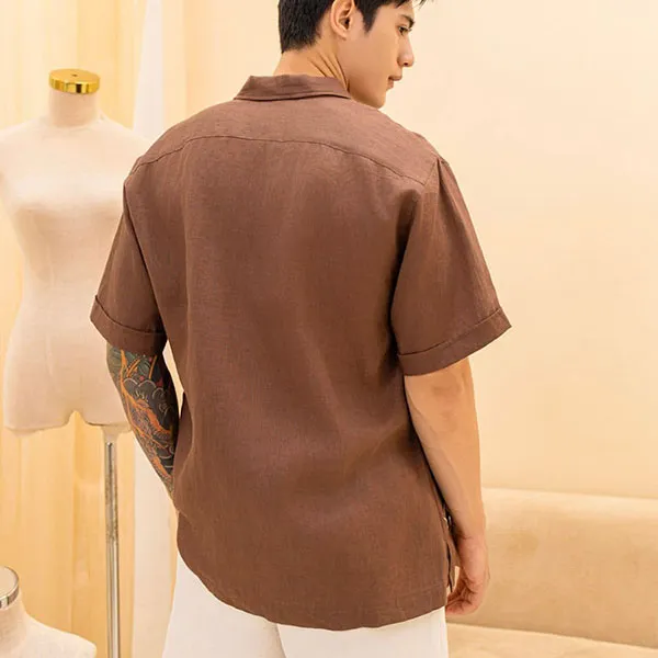 Áo Sơ Mi Nam F2 Fashion & Freedom Linen SMMN012-NAU THEU-S-0924 Màu Nâu Size S