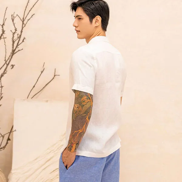 Áo Sơ Mi Nam F2 Fashion & Freedom Linen SMMN012-TRANG THEU-S- 0924 Màu Trắng Size S