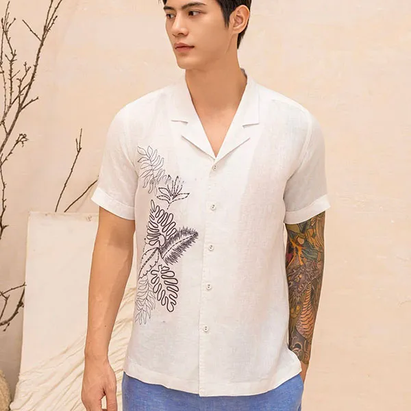 Áo Sơ Mi Nam F2 Fashion & Freedom Linen SMMN012-TRANG THEU-S- 0924 Màu Trắng Size S