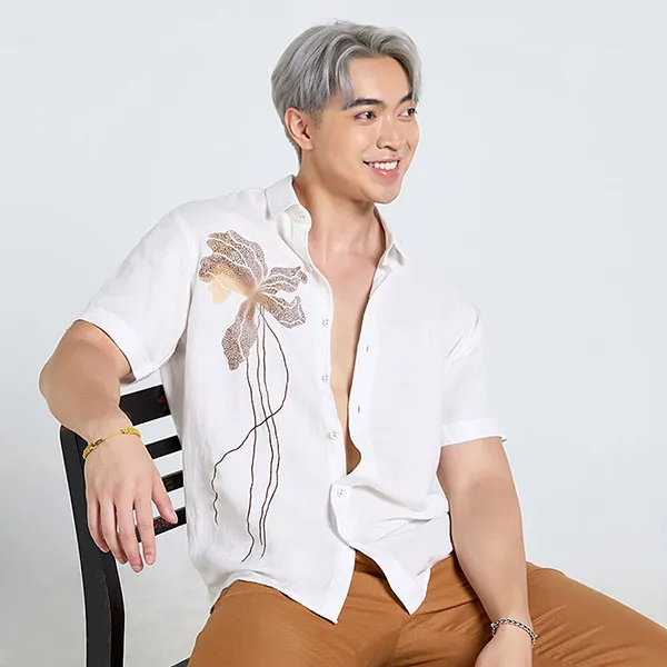 Áo Sơ Mi Nam F2 Fashion & Freedom Linen Tender Drit SMMN004-TRANG THEU-S-1124 Màu Trắng Size S