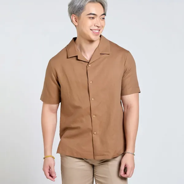 Áo Sơ Mi Nam F2 Fashion & Freedom Linen Tender Drit SMMN036-NN-S-0525 Màu Nâu Nhạt Size S