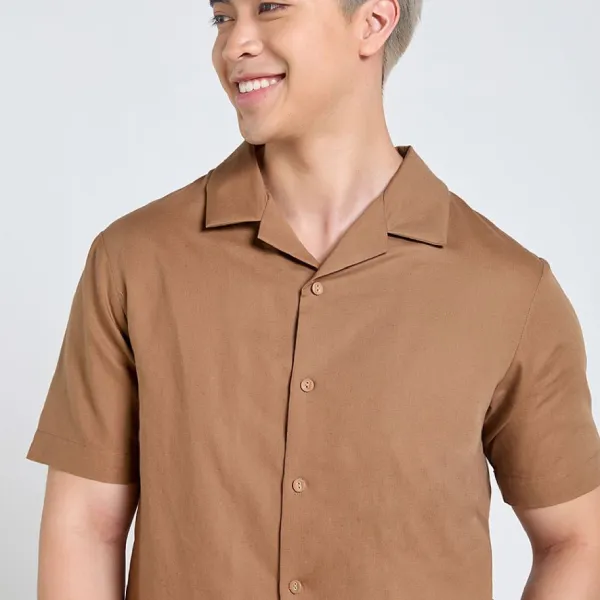 Áo Sơ Mi Nam F2 Fashion & Freedom Linen Tender Drit SMMN036-NN-S-0525 Màu Nâu Nhạt Size S