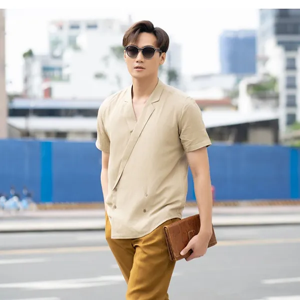 Áo Sơ Mi Nam F2 Fashion & Freedom Men's Cream Yellow Linen Shirt SMMN022-VK-S-1022 Màu Vàng Kem Size S