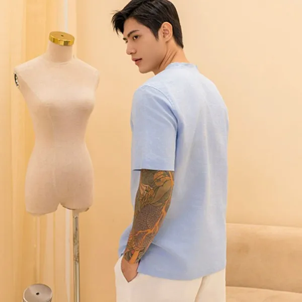 Áo Sơ Mi Nam F2 Fashion & Freedom Men's Pastel Blue Short-Sleeve Linen Shirt SMMN032-XPT-S-0824 Màu Xanh Pastel Size S