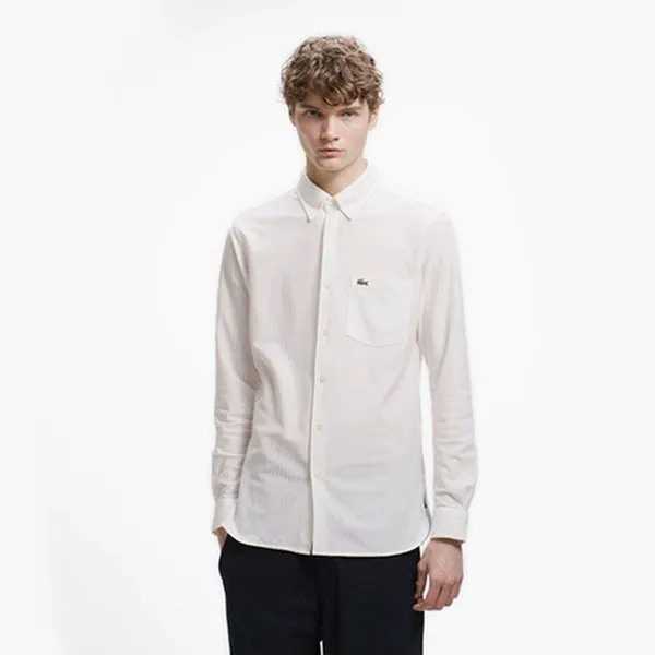 Áo Sơ Mi Nam Lacoste Regular Fit Jacquard Stripe Button Down Jersey CH007 - 001 Màu Trắng Size 39