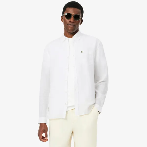 Áo Sơ Mi Nam Lacoste Regular Fit Linen Shirt CH5692 - 001 Màu Trắng Size 38
