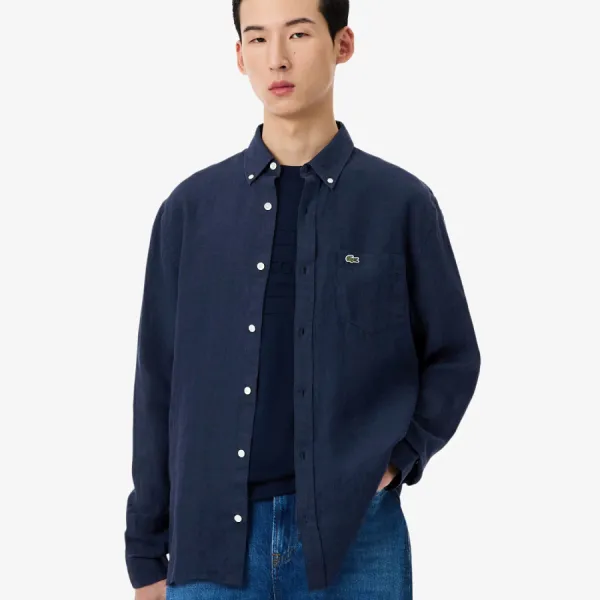 Áo Sơ Mi Nam Lacoste Regular Fit Linen Shirt CH5692 - 166 Màu Xanh Navy Size 38