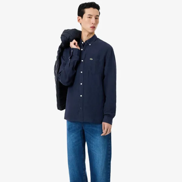 Áo Sơ Mi Nam Lacoste Regular Fit Linen Shirt CH5692 - 166 Màu Xanh Navy Size 38