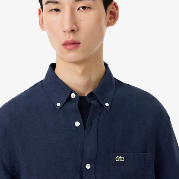 Áo Sơ Mi Nam Lacoste Regular Fit Linen Shirt CH5692 - 166 Màu Xanh Navy Size 38