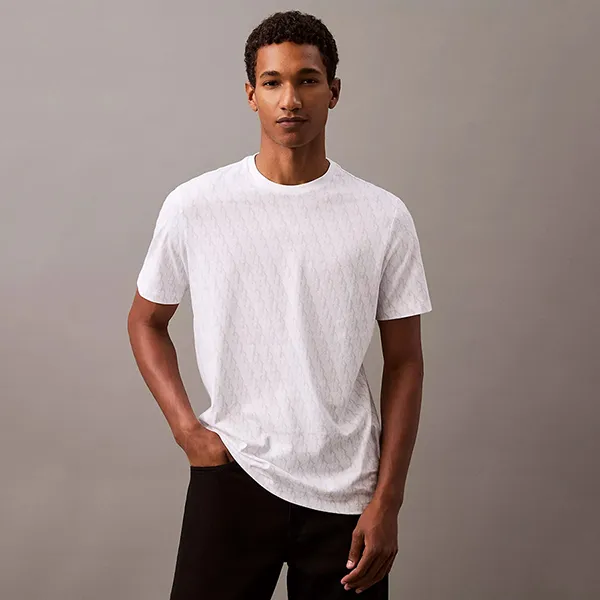 Áo Thun Nam Calvin Klein CK Liquid Touch Allover Monogram Classic T-Shirt 40BC240 - 110 Màu Trắng Size M