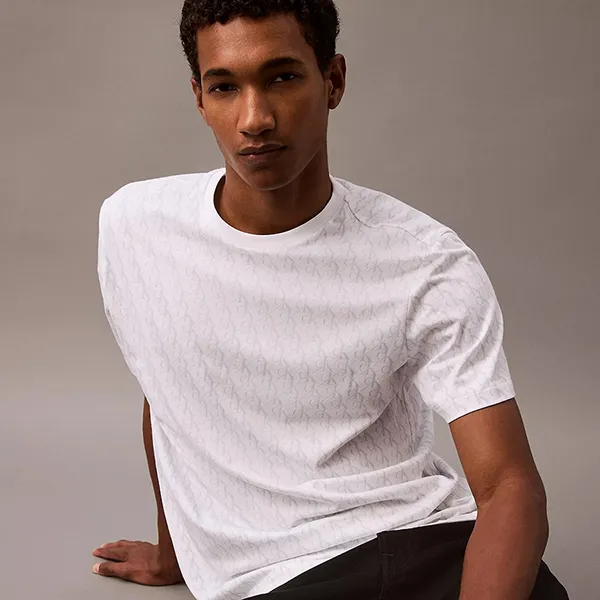 Áo Thun Nam Calvin Klein CK Liquid Touch Allover Monogram Classic T-Shirt 40BC240 - 110 Màu Trắng Size M