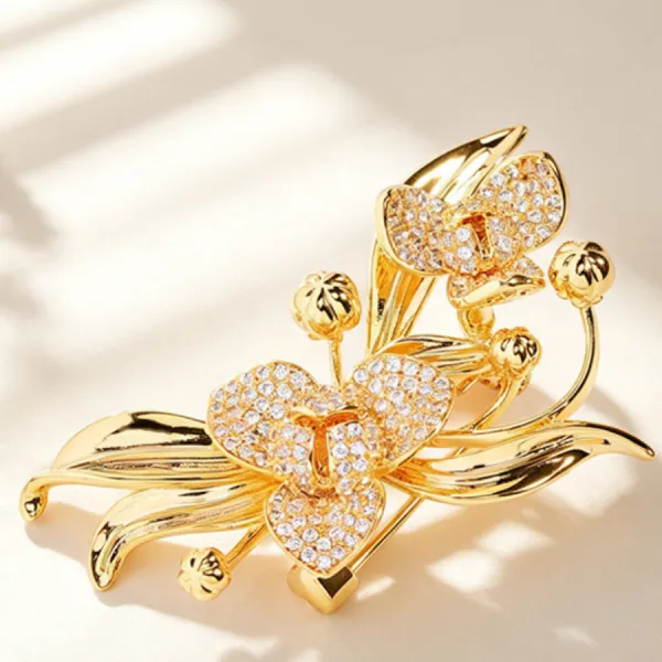 Cài Áo Nữ Meri Trillium Blossom BR123 Màu Vàng Gold