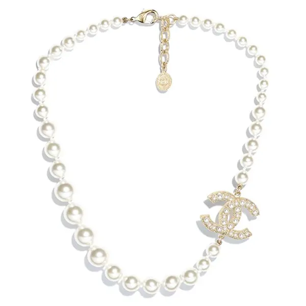 Dây Chuyền Nữ Chanel Glass Pearls CC Necklace Màu Trắng